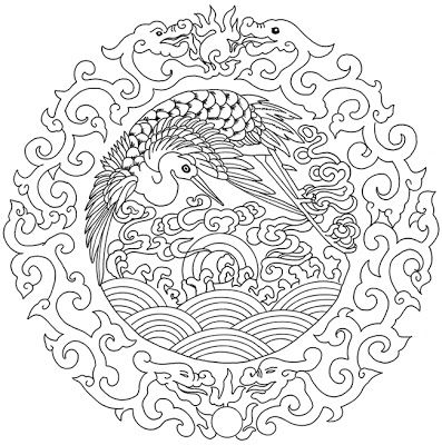 Phoenix and dragons mandala chinese embroidery chinese patterns mandala coloring pages