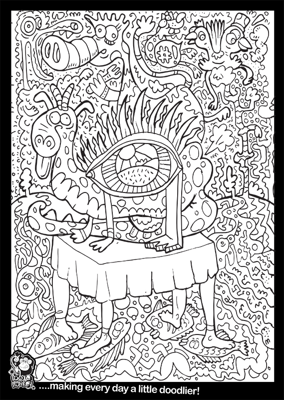 Eye dragon on table colouring sheet â the doodle monkey