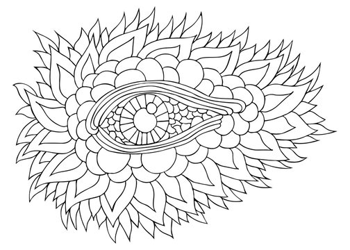 Abstract eye of a dragon lizard crocodile vector illustration black and white version pattern for coloring book doodle zentangle vector