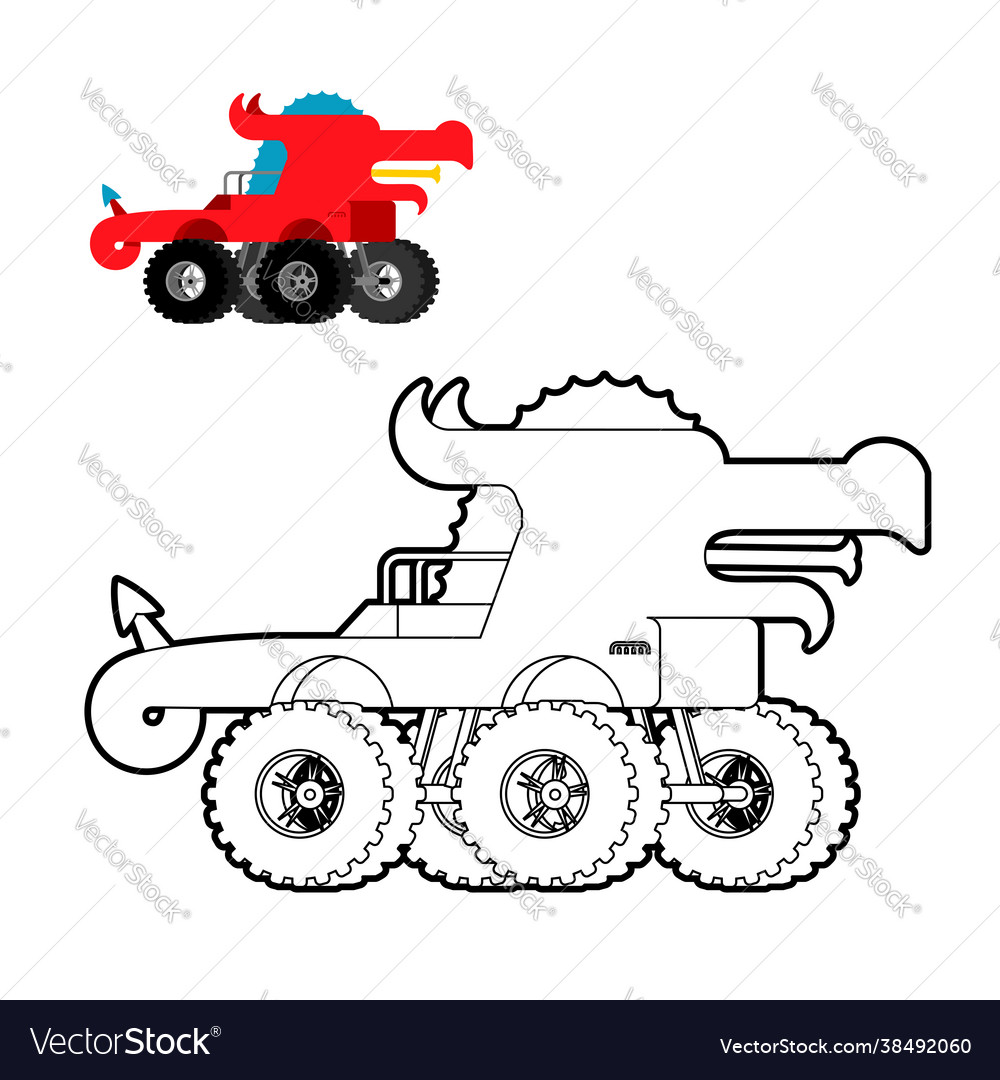Monster truck dragon coloring book animal car vector image