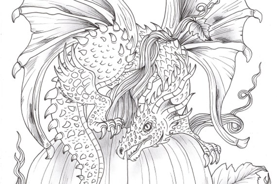 Fall dragon and pumpkin pdf digital coloring page fun fall coloring print color and enjoy