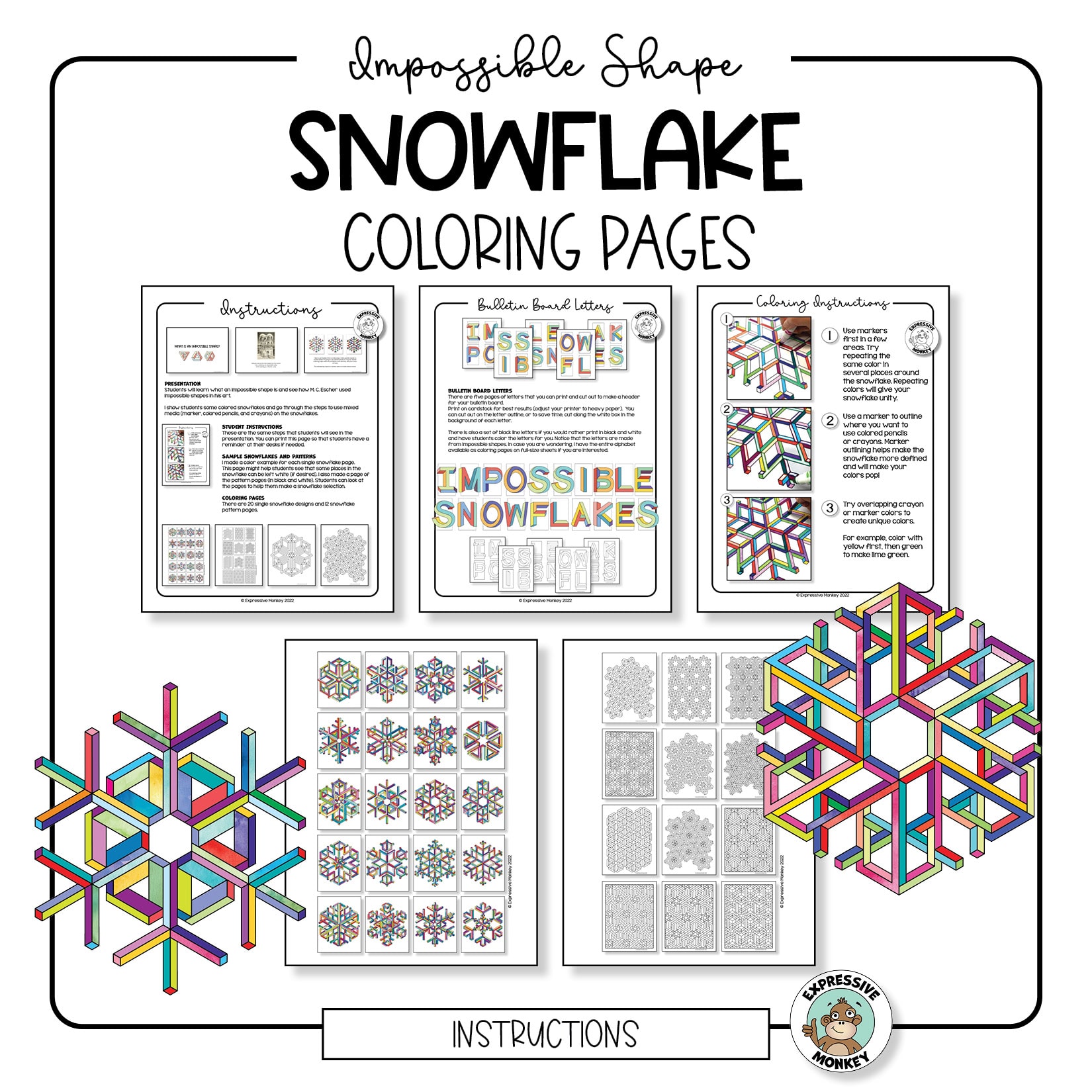 Op art snowflake coloring pages
