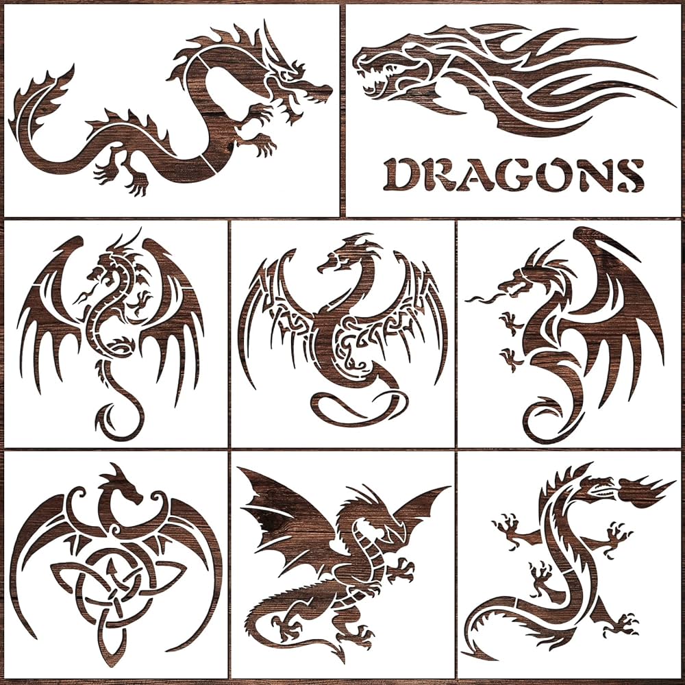 Pcs dragon stencilschinese dragon stencils spray paint stencil plastic reusable painting templates tattoo stencil papers airbrush stencils templates for painting on wood wall diy crafts drawing arts