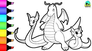 Pokemon coloring pages dratini dragonair and dragonite colouring videos for kids
