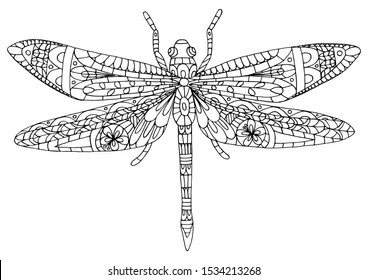 Outline dragonfly antistress coloring book coloring stock illustration