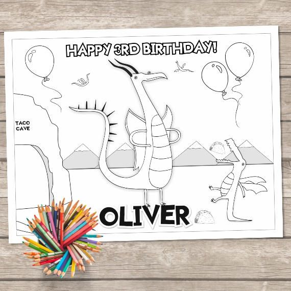 Dragons love tacos personalized birthday party coloring page dragons love tacos dragons love tacos party dragon birthday parties