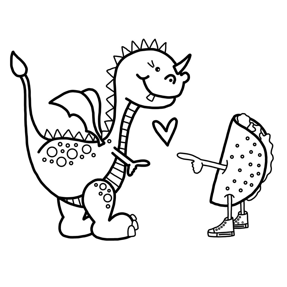 Tacos love dragons coloring â happy leigh designs