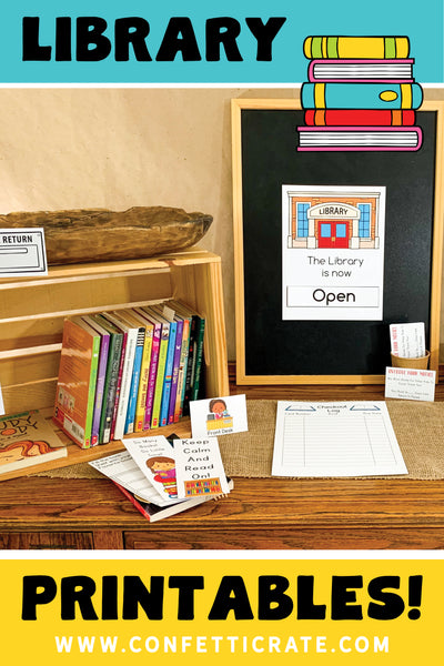 Library dramatic play printables a great indoor activity â confetti crate