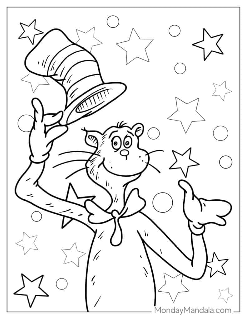 Cat in the hat coloring pages free pdf printables