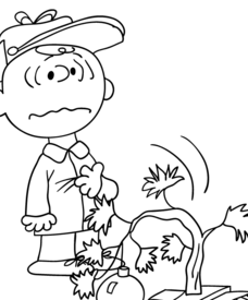 Charlie brown and his drooping christmas tree coloring page worksheet for pre