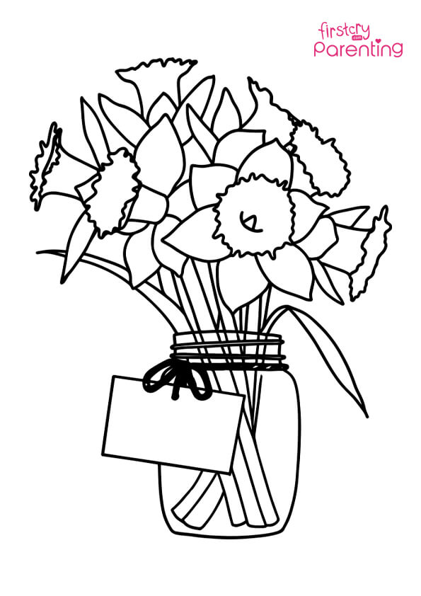 Daffodil in jar coloring page for kids