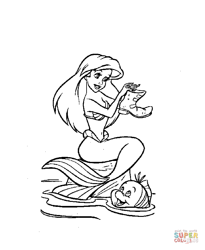Ariel and flounder coloring page free printable coloring pages