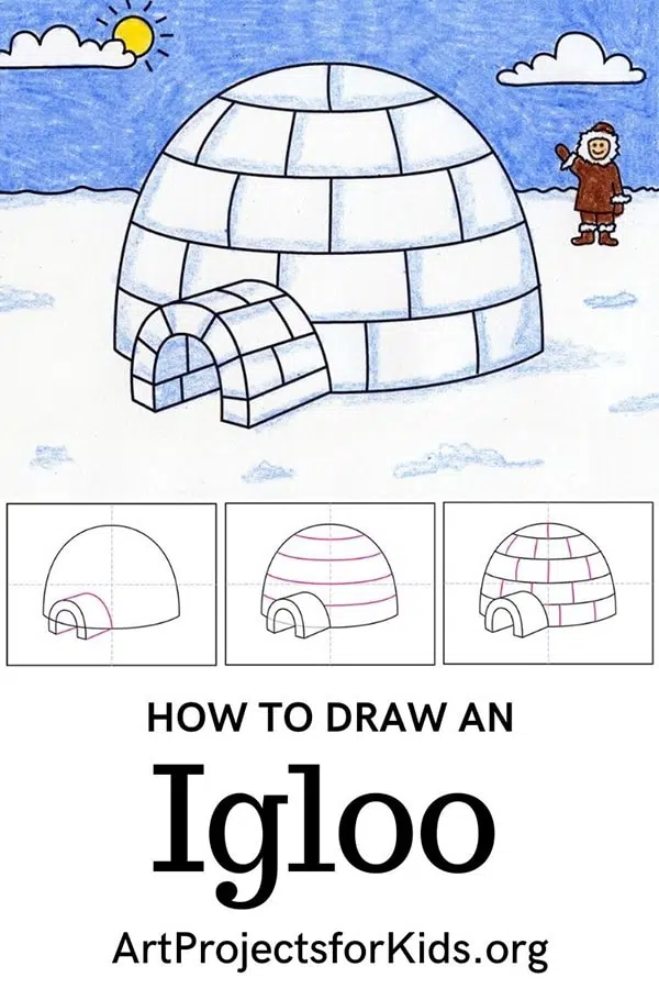 Easy how to draw an igloo tutorial and igloo coloring page