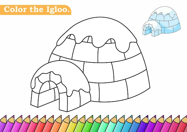 Premium vector coloring page for igloo vector illustration kindergarten coloring pages activity worksheet
