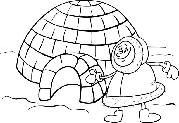 Eskimo with igloo cartoon coloring book page stock illustration