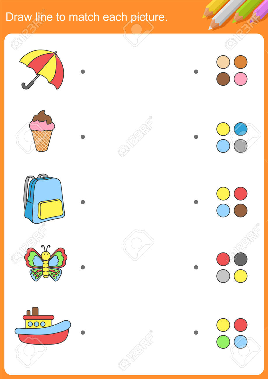 Draw line to match each picture and color