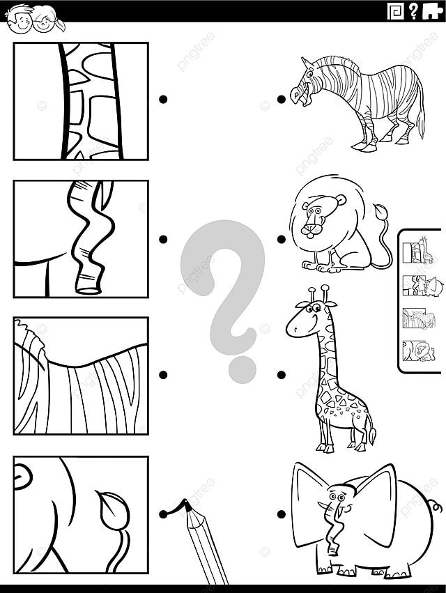 Coloring page game match cartoon animals and cutouts vector connect cartoon drawing png and vector with transparent background for free download