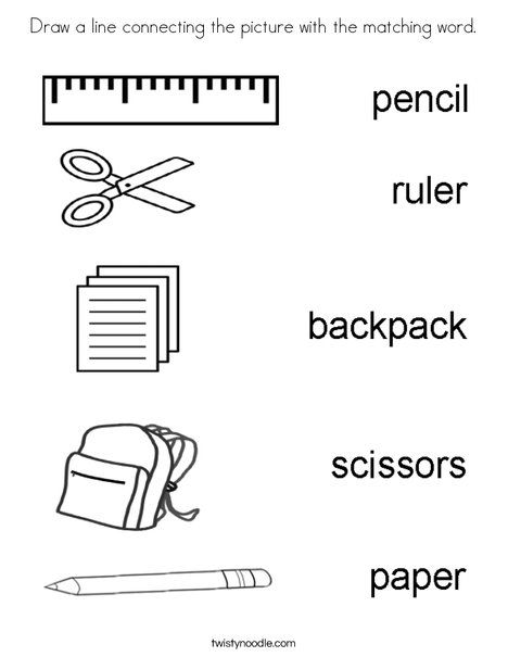 Draw a line connecting the picture with the matching word coloring page