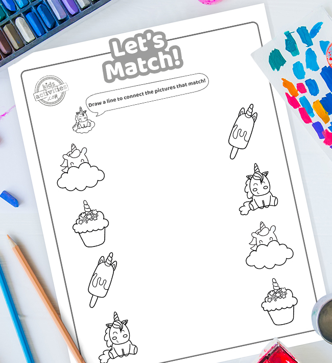 Fun printable unicorn matching worksheet for preschoolers kids activities blog
