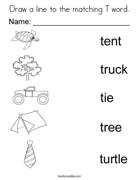 Draw a line to the matching t word coloring page coloring pages english lessons for kids words