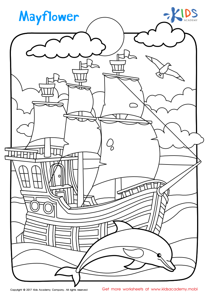 Mayflower ship coloring page free printable worksheet for children