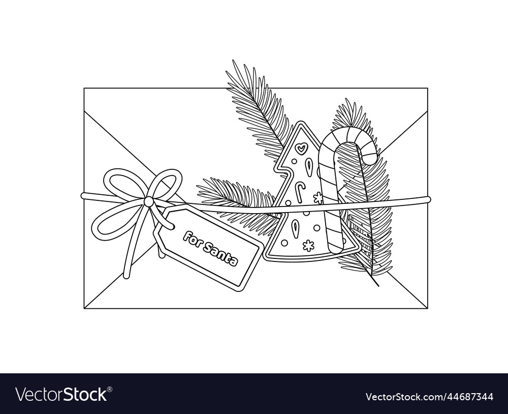 Christmas mail envelope coloring page black vector image