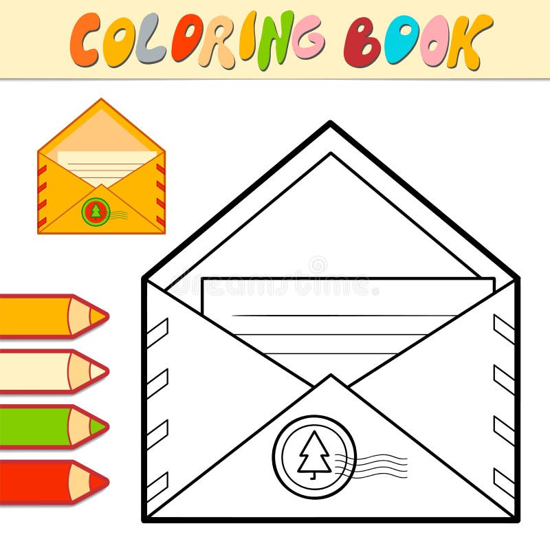 Coloring book or coloring page for kids christmas envelope black and white vector stock vector