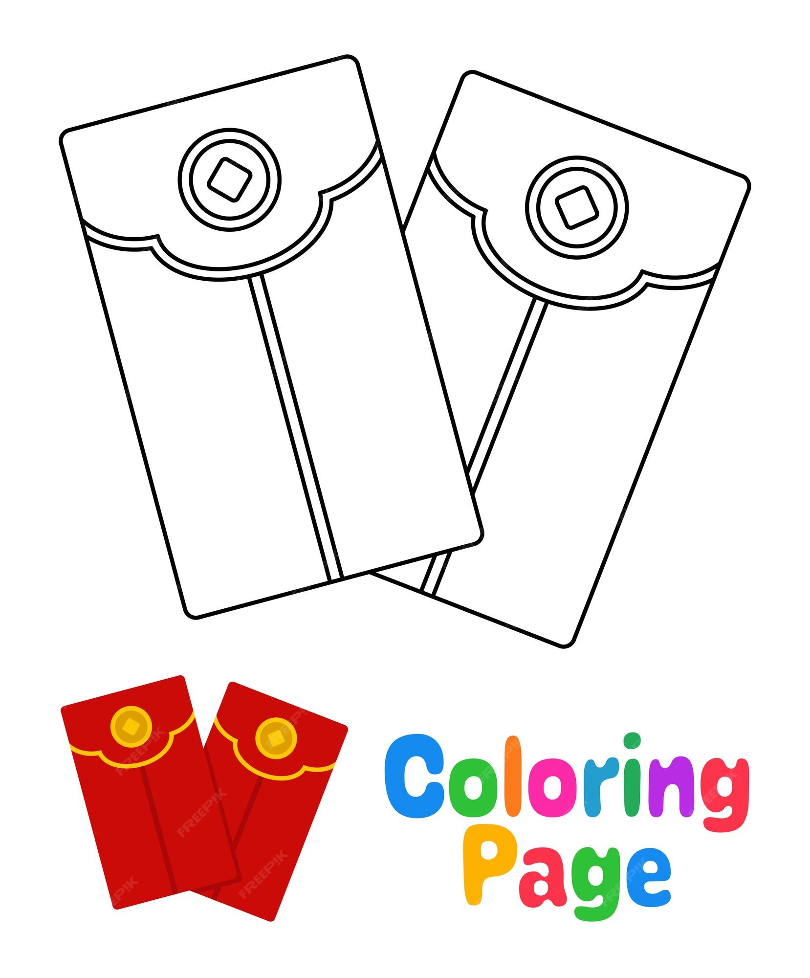Premium vector coloring page with red envelope for kids