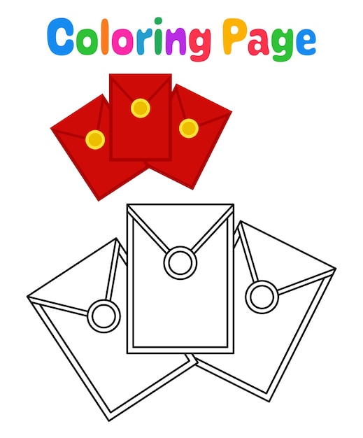 Premium vector coloring page with red envelope for kids