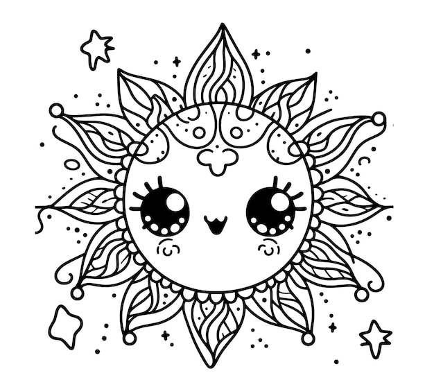 Premium vector unlocking creativity kawaii sun doodle coloring page and vector art