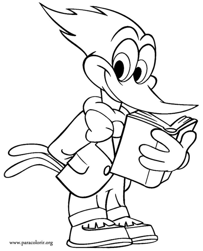 Look woody woodpecker is studying a cute coloring page cartoon coloring pages coloring pages animal coloring pages