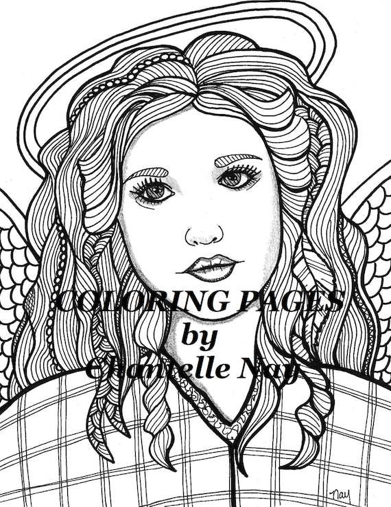 Coloring page angel woman face adult coloring picture zentangle advanced coloring printable coloring page girl coloring page