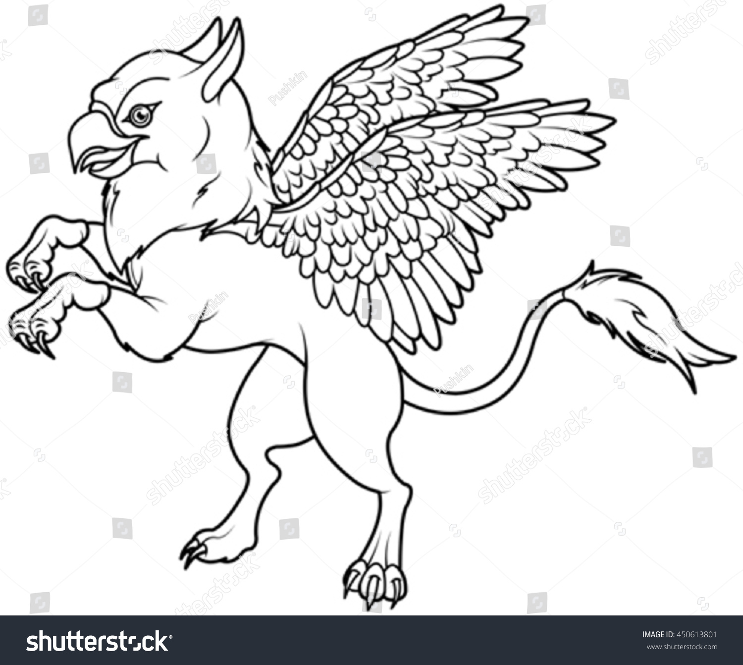 Hakuun coloring page magic flying griffin liittyvã vektorikuva rojaltivapaa