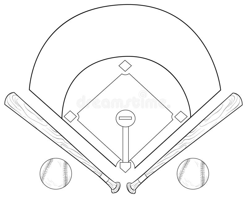 A coloring pagebook a set of baseball icons image for childrenline art style illustration stock vector
