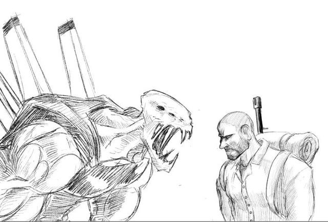 Nathan hale facing off with a chimera rresistance