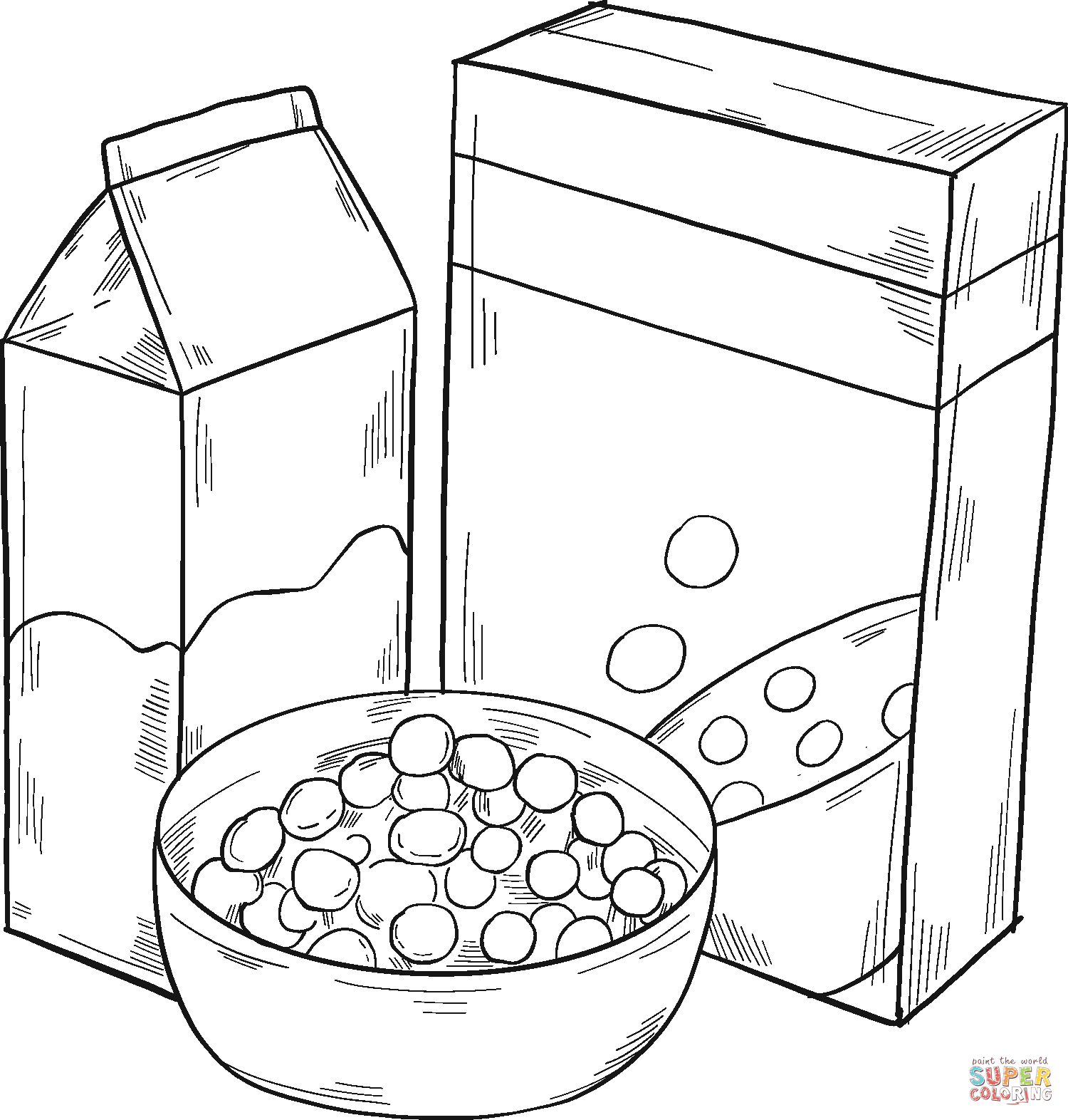 Cereal boxes and bowl coloring page free printable coloring pages