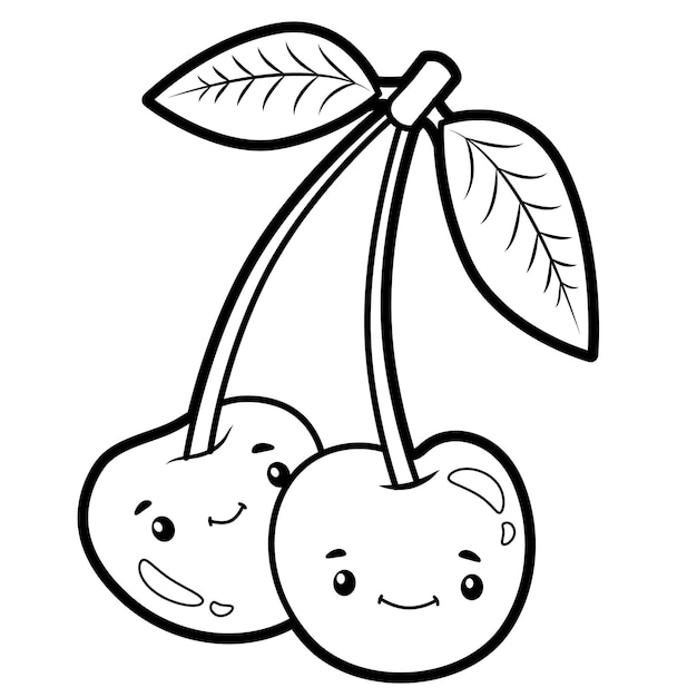 Premium vector coloring book or page for kids cherry black and white vector illustration