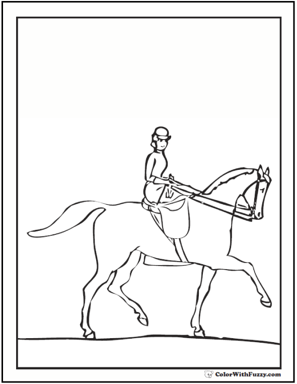 Lady riding a horse coloring page