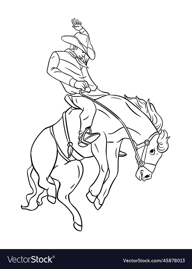 Cowboy horse rodeo isolated coloring page for kids