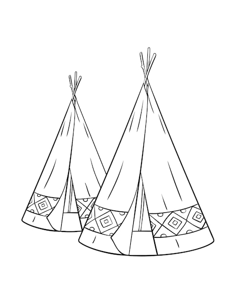 Premium vector native american indian tepee isolated coloring