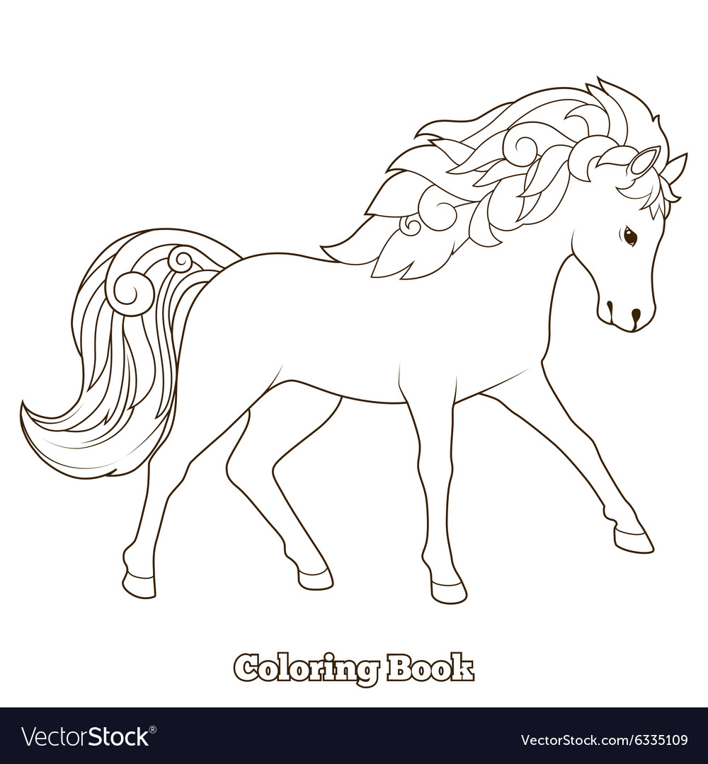 Wild horse coloring book educational game vector image