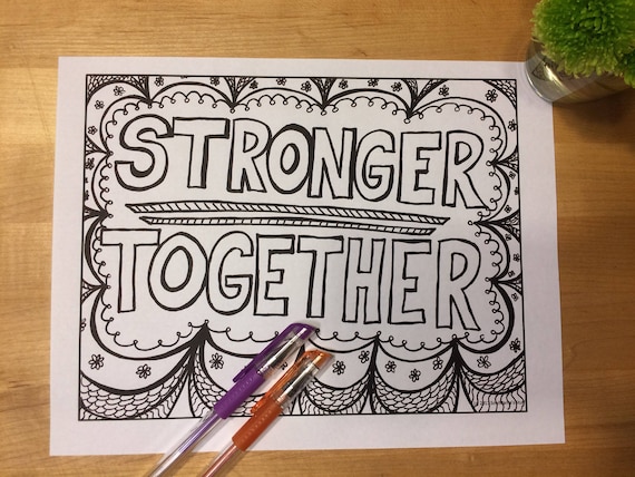 Stronger together coloring page digital download x pdf black and white political coloring printable coloring hillary clinton