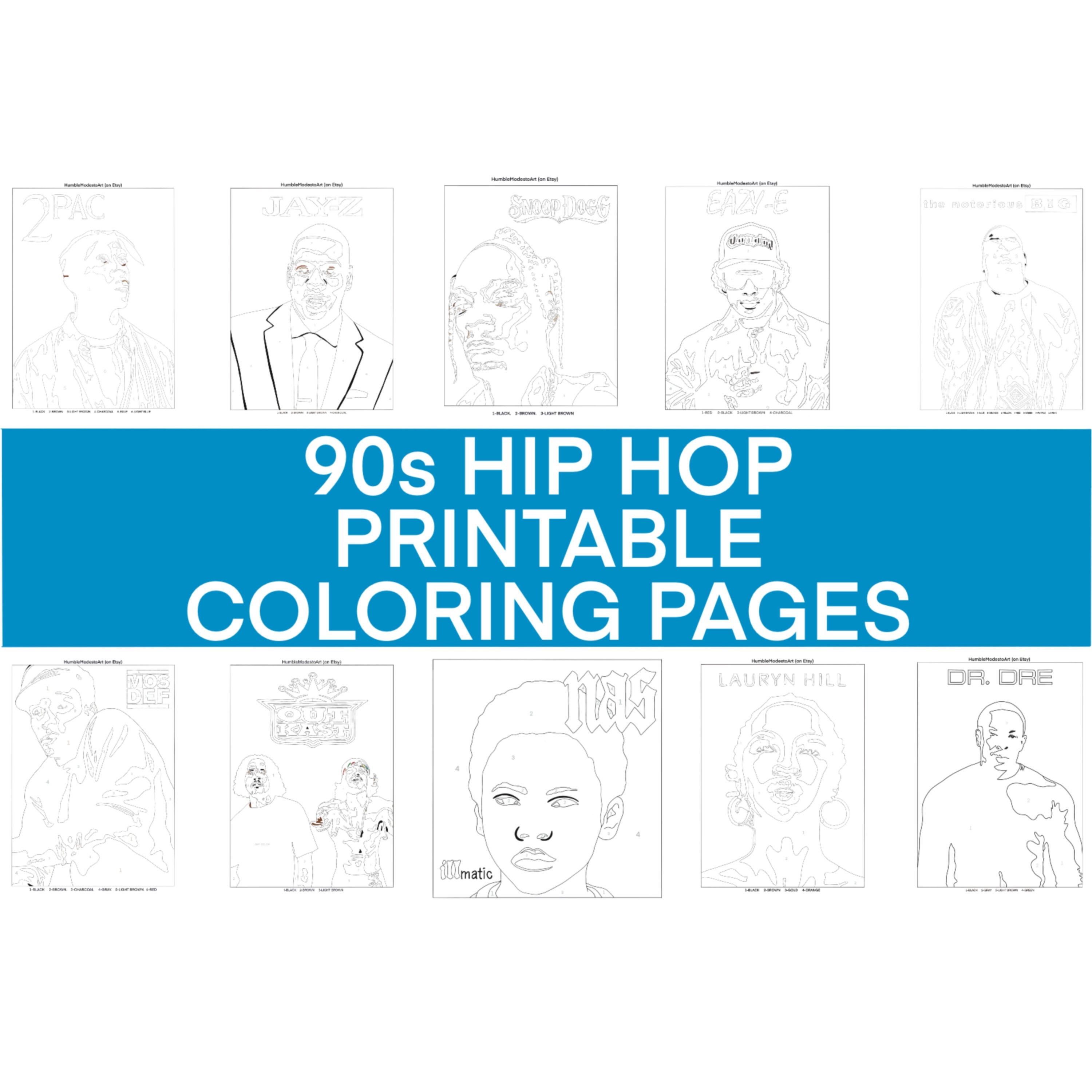 S hip hop coloring pages printable pac biggie jay z dre snoop etc pgs instant download