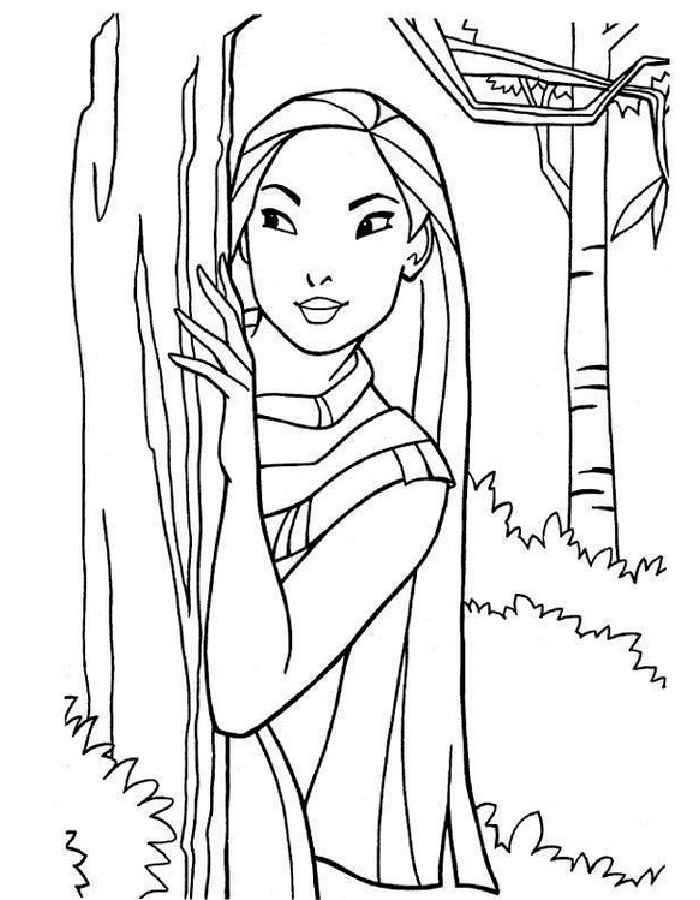 Princess pocahontas spying coloring page