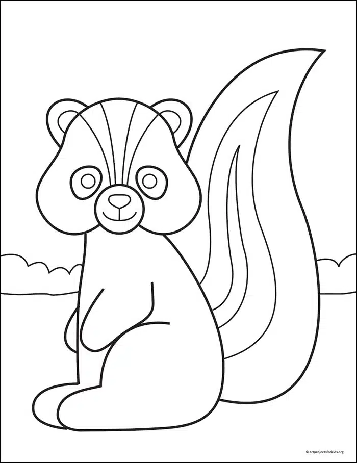 Easy how to draw a skunk tutorial and skunk coloring page