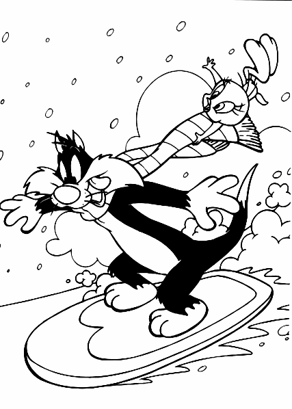 Picture of tweety and big kitty to print and color