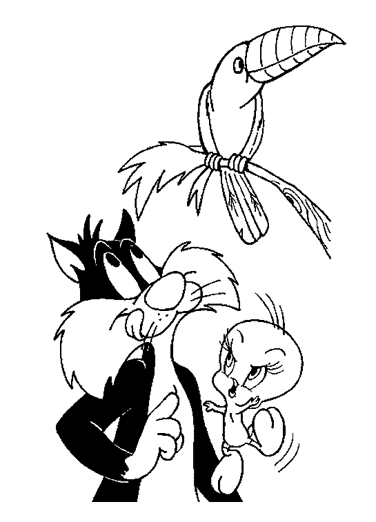 Coloring of tweety and big kitty for kids