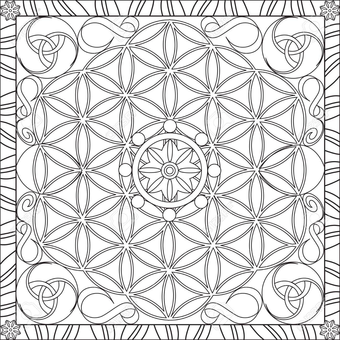 Page coloring book for adults square format flower of life mandala design vector illustration royalty free svg cliparts vectors and stock illustration image