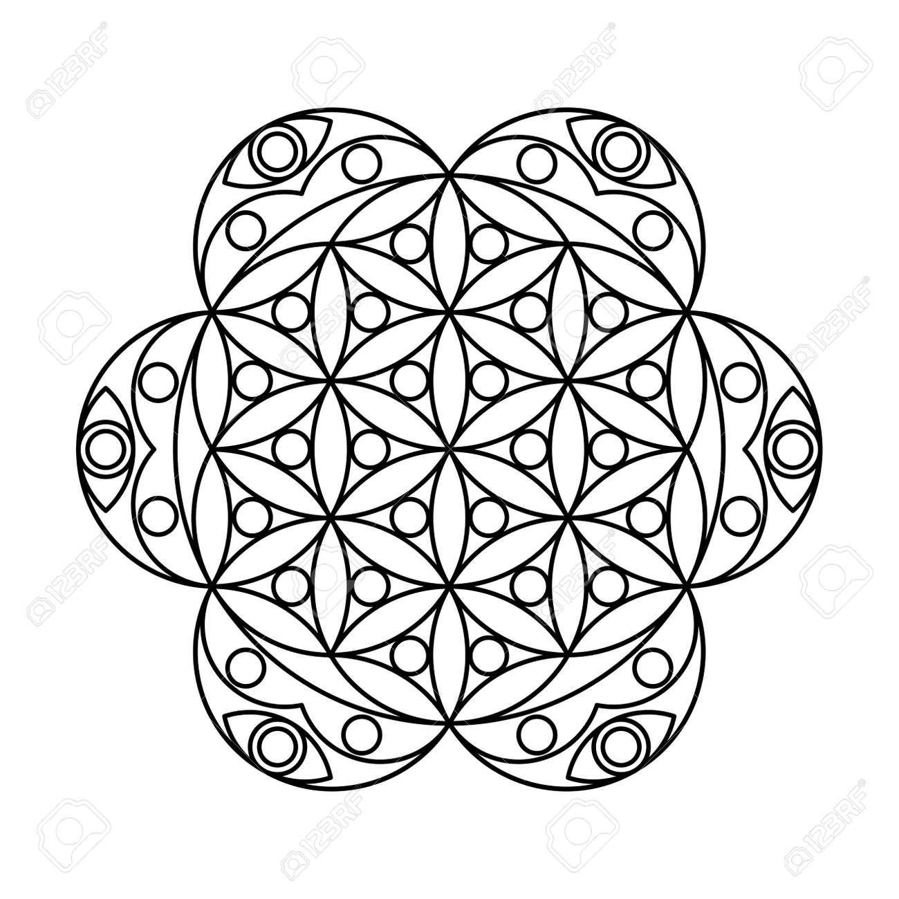 Sacred geometry flower of life circle vector mandala coloring book royalty free svg cliparts vectors and stock illustration image