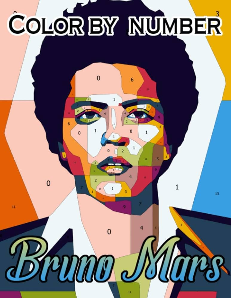 Bruno mars color by number awesome celebrity rb pop music artist illustration color number book for fans adults relaxation gift harry mark books